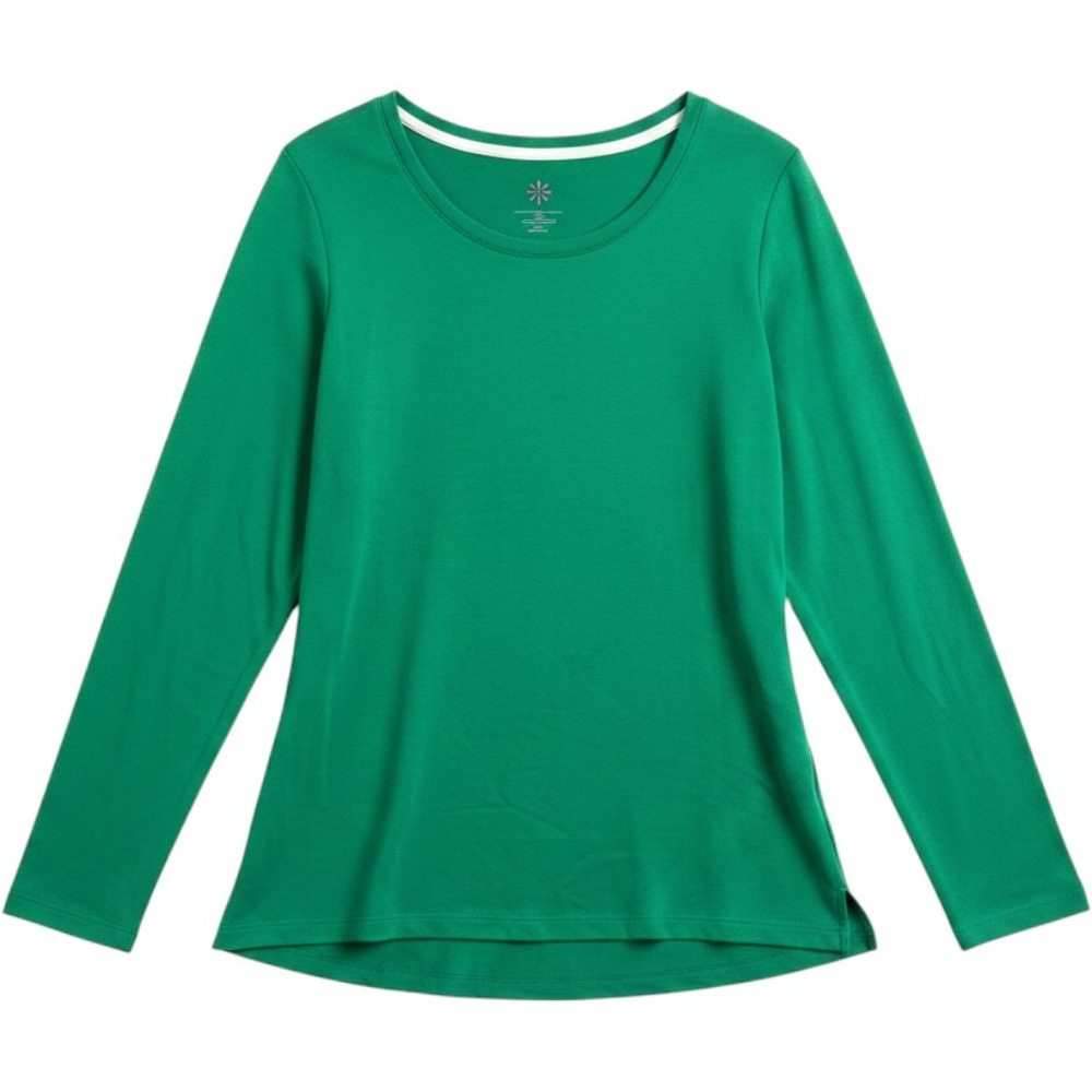 Isaac Mizrahi Live Essentials Green Long Sleeve Crew Neck Top Large A382103